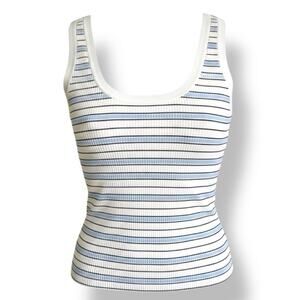 Frame Scoop Sweater Tank Top Light Blue Multi Stripe Rib Knit Small MSRP $278